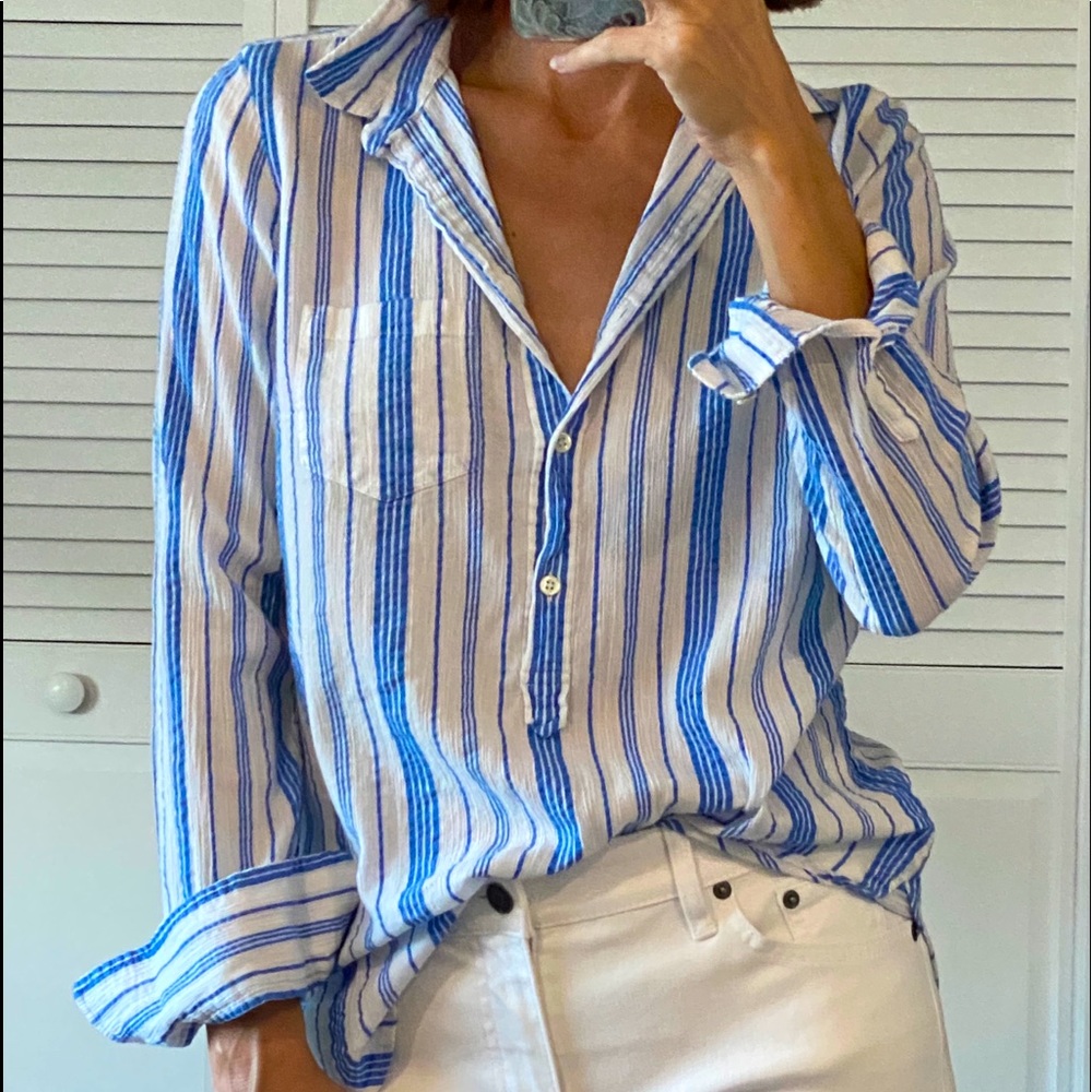 J. Crew Blue & White Popover Cotton Gauze Shirt
